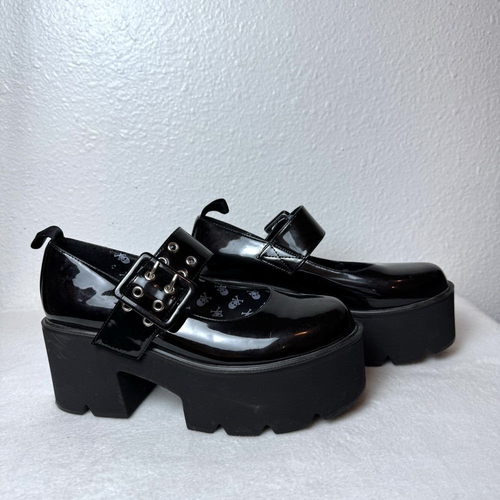 La Moda Mary Jane Shoes Women's 8 Black Chunky Goth Pink Gothic Buckle Shoes